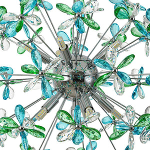 LightFixturesUSA - Glam Bloom Green Blue Crystal Flower Dandelion Chandelier - Chandelier - Chrome - 