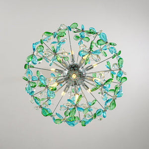 LightFixturesUSA - Glam Bloom Green Blue Crystal Flower Dandelion Chandelier - Chandelier - Chrome - 