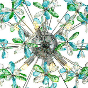 LightFixturesUSA - Glam Bloom Green Blue Crystal Flower Dandelion Chandelier - Chandelier - Chrome - 