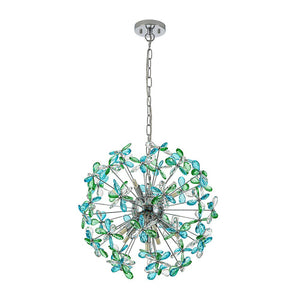 LightFixturesUSA - Glam Bloom Green Blue Crystal Flower Dandelion Chandelier - Chandelier - Chrome - 