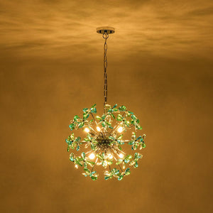 LightFixturesUSA - Glam Bloom Green Blue Crystal Flower Dandelion Chandelier - Chandelier - Chrome - 