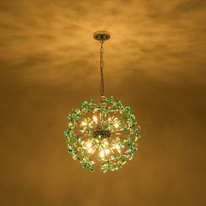 LightFixturesUSA - Glam Bloom Green Blue Crystal Flower Dandelion Chandelier - Chandelier - Chrome - 