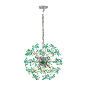 LightFixturesUSA - Glam Bloom Green Blue Crystal Flower Dandelion Chandelier - Chandelier - Chrome - 