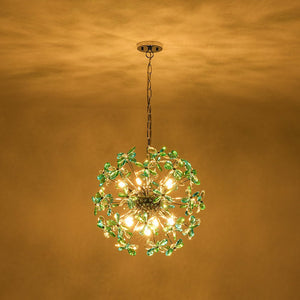 LightFixturesUSA - Glam Bloom Green Blue Crystal Flower Dandelion Chandelier - Chandelier - Chrome - 