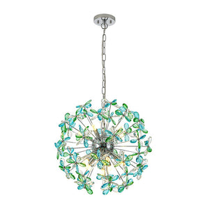 LightFixturesUSA - Glam Bloom Green Blue Crystal Flower Dandelion Chandelier - Chandelier - Chrome - 