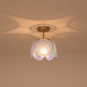 LightFixturesUSA-Glam Blue Iridescent Swirl Glass Round 1-Light Semi Flush-Chandelier-Blue-