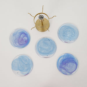 LightFixturesUSA-Glam Blue Iridescent Swirl Glass Round 1-Light Semi Flush-Chandelier-Blue-