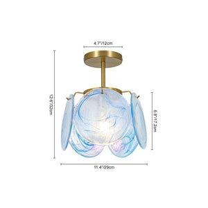 LightFixturesUSA-Glam Blue Iridescent Swirl Glass Round 1-Light Semi Flush-Chandelier-Blue-
