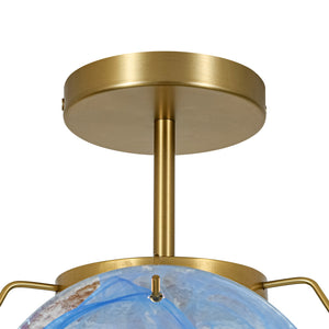 LightFixturesUSA-Glam Blue Iridescent Swirl Glass Round 1-Light Semi Flush-Chandelier-Blue-