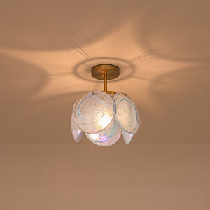 LightFixturesUSA-Glam Blue Iridescent Swirl Glass Round 1-Light Semi Flush-Chandelier-Blue-