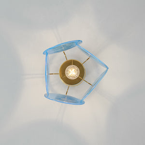 LightFixturesUSA-Glam Blue Iridescent Swirl Glass Round 1-Light Semi Flush-Chandelier-Blue-