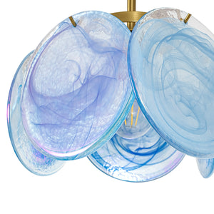 LightFixturesUSA-Glam Blue Iridescent Swirl Glass Round 1-Light Semi Flush-Chandelier-Blue-