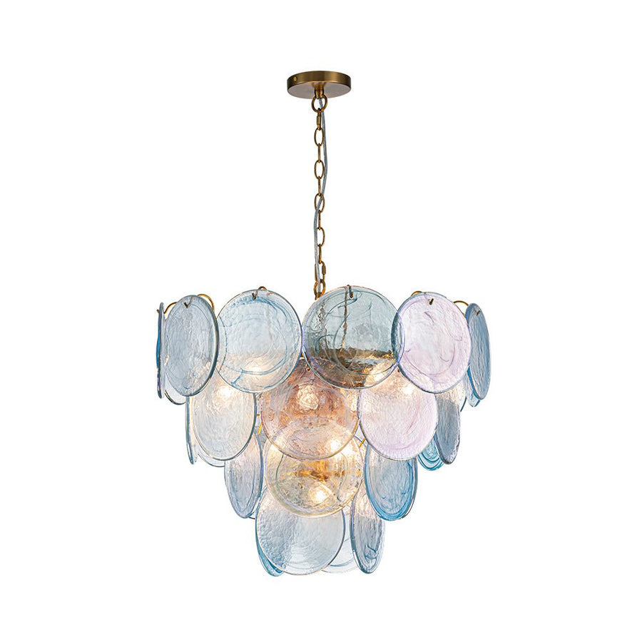 LightFixturesUSA - Glam Blue Iridescent Swirl Glass Round Tiered Chandelier - Chandelier - Medium - 
