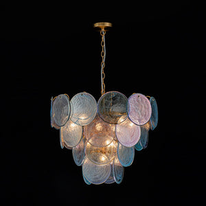 LightFixturesUSA - Glam Blue Iridescent Swirl Glass Round Tiered Chandelier - Chandelier - Medium - 