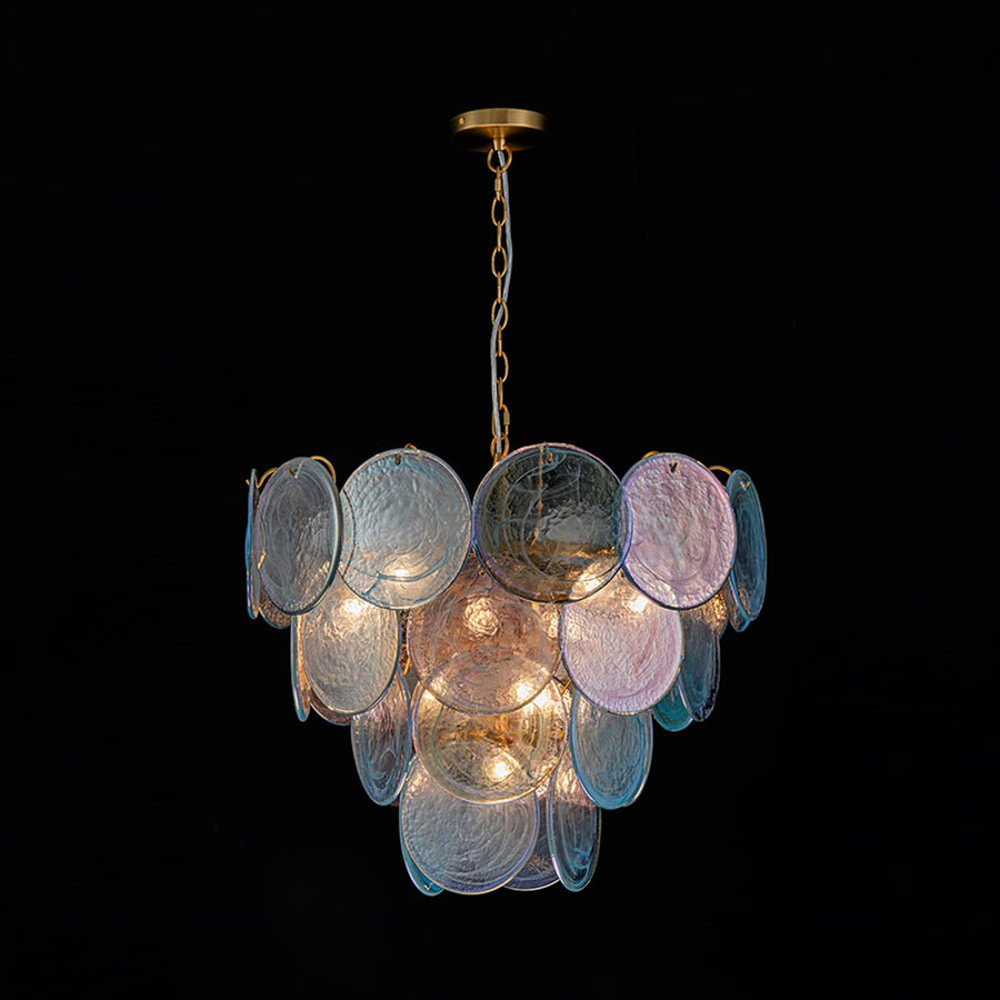LightFixturesUSA - Glam Blue Iridescent Swirl Glass Round Tiered Chandelier - Chandelier - Medium - 