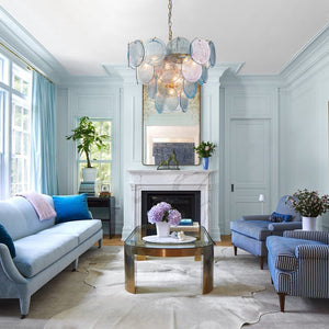 LightFixturesUSA - Glam Blue Iridescent Swirl Glass Round Tiered Chandelier - Chandelier - Medium - 
