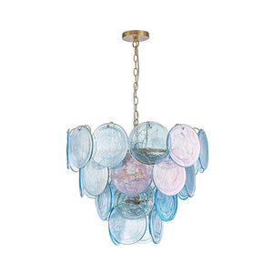 LightFixturesUSA - Glam Blue Iridescent Swirl Glass Round Tiered Chandelier - Chandelier - Medium - 