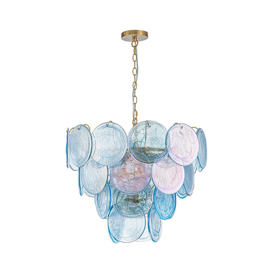 LightFixturesUSA - Glam Blue Iridescent Swirl Glass Round Tiered Chandelier - Chandelier - Medium - 