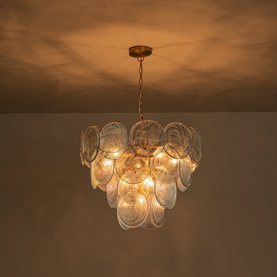 LightFixturesUSA - Glam Blue Iridescent Swirl Glass Round Tiered Chandelier - Chandelier - Medium - 