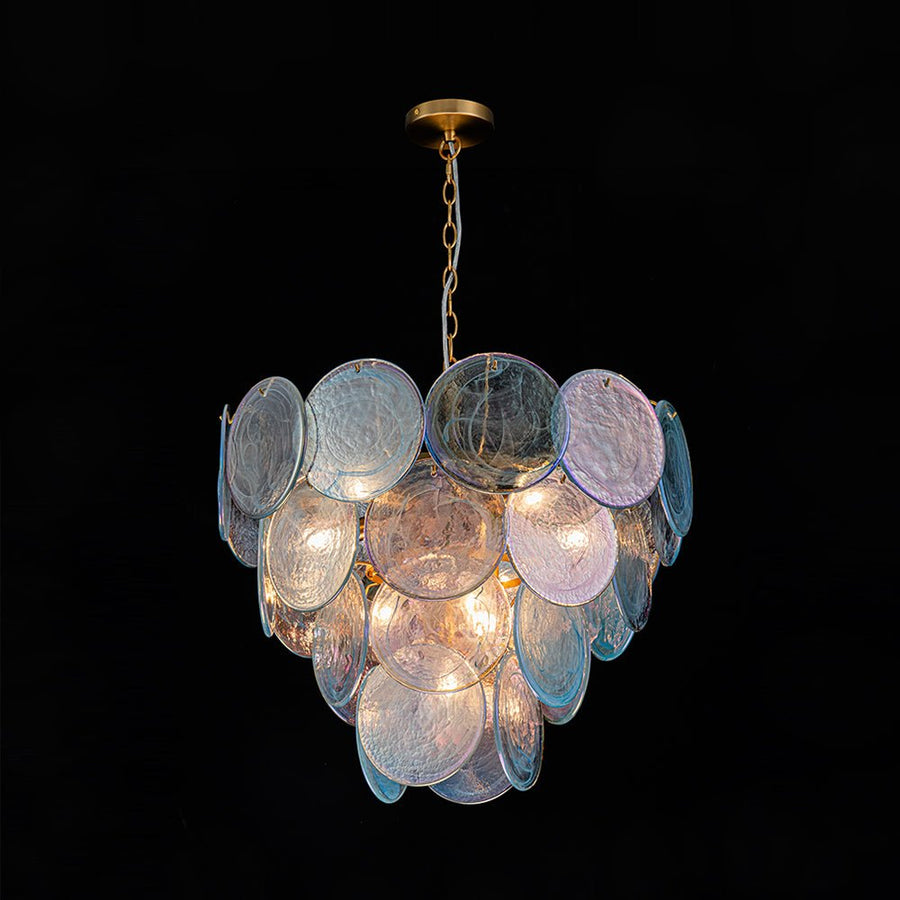 LightFixturesUSA - Glam Blue Iridescent Swirl Glass Round Tiered Chandelier - Chandelier - Medium - 