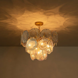 LightFixturesUSA - Glam Blue Iridescent Swirl Glass Round Tiered Chandelier - Chandelier - Medium - 