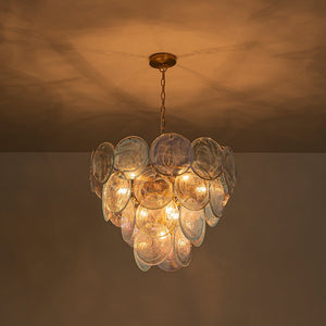 LightFixturesUSA - Glam Blue Iridescent Swirl Glass Round Tiered Chandelier - Chandelier - Medium - 