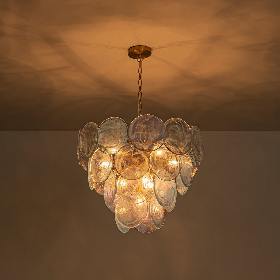 LightFixturesUSA - Glam Blue Iridescent Swirl Glass Round Tiered Chandelier - Chandelier - Medium - 