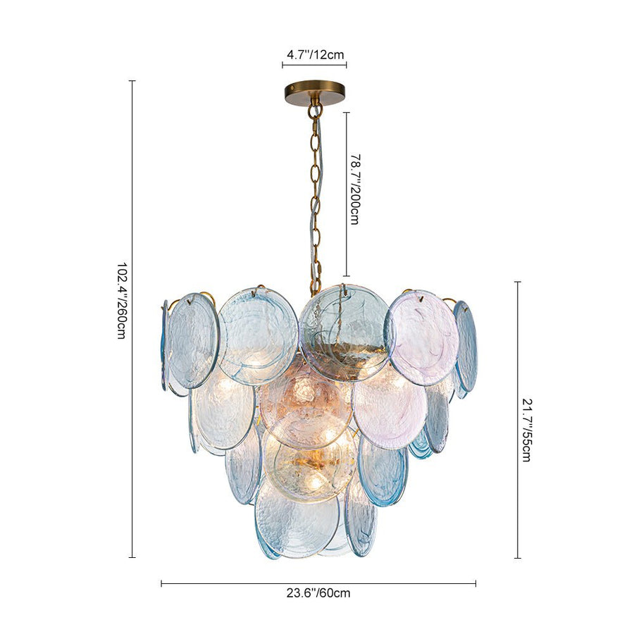 LightFixturesUSA - Glam Blue Iridescent Swirl Glass Round Tiered Chandelier - Chandelier - Medium - 