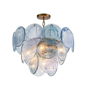 LightFixturesUSA - Glam Blue Iridescent Swirl Glass Round Tiered Chandelier - Chandelier - Small - 