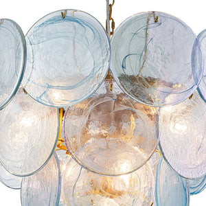 LightFixturesUSA - Glam Blue Iridescent Swirl Glass Round Tiered Chandelier - Chandelier - Small - 