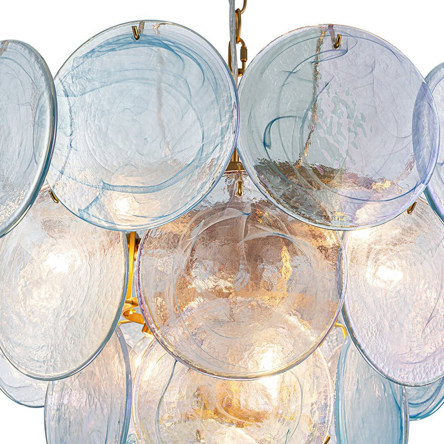 LightFixturesUSA - Glam Blue Iridescent Swirl Glass Round Tiered Chandelier - Chandelier - Small - 