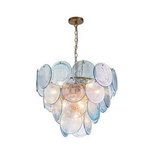 LightFixturesUSA - Glam Blue Iridescent Swirl Glass Round Tiered Chandelier - Chandelier - Small - 