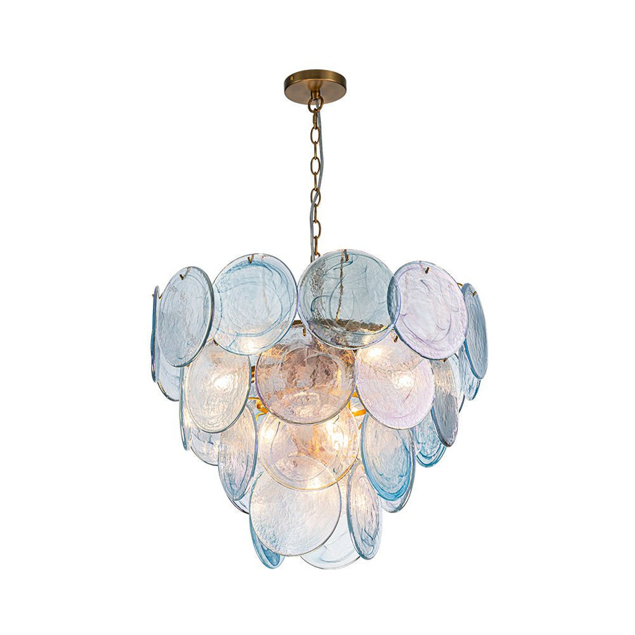 LightFixturesUSA - Glam Blue Iridescent Swirl Glass Round Tiered Chandelier - Chandelier - Small - 