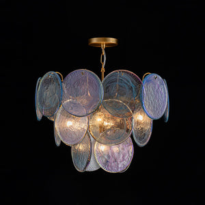 LightFixturesUSA - Glam Blue Iridescent Swirl Glass Round Tiered Chandelier - Chandelier - Small - 