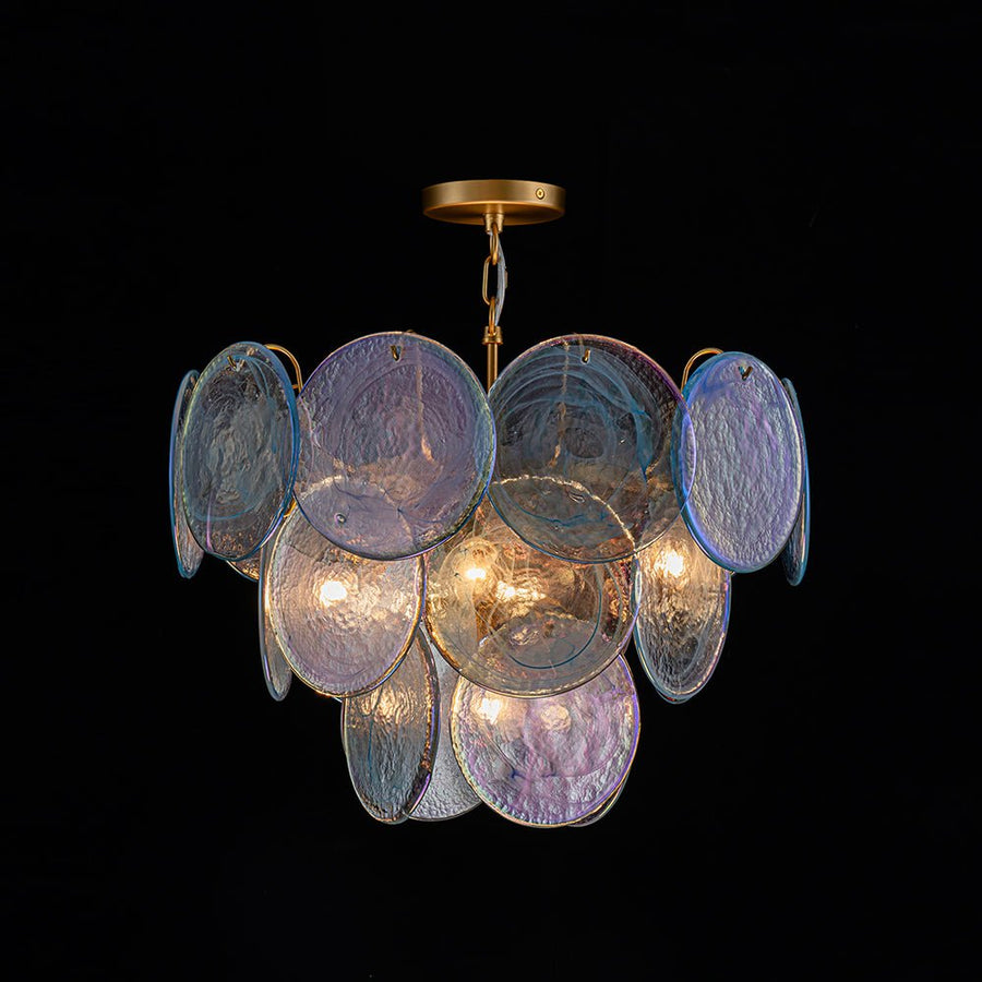 LightFixturesUSA - Glam Blue Iridescent Swirl Glass Round Tiered Chandelier - Chandelier - Small - 