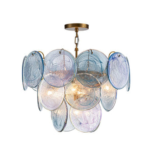 LightFixturesUSA - Glam Blue Iridescent Swirl Glass Round Tiered Chandelier - Chandelier - Small - 