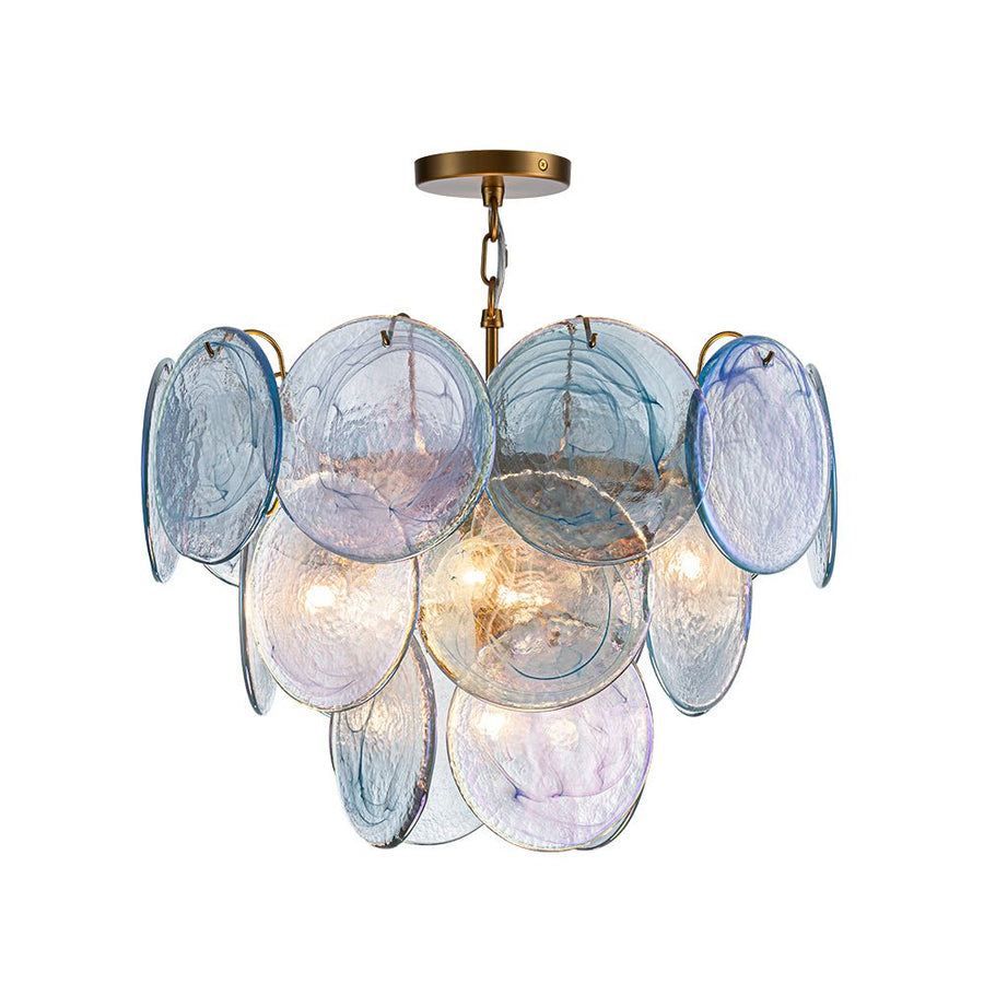 LightFixturesUSA - Glam Blue Iridescent Swirl Glass Round Tiered Chandelier - Chandelier - Small - 
