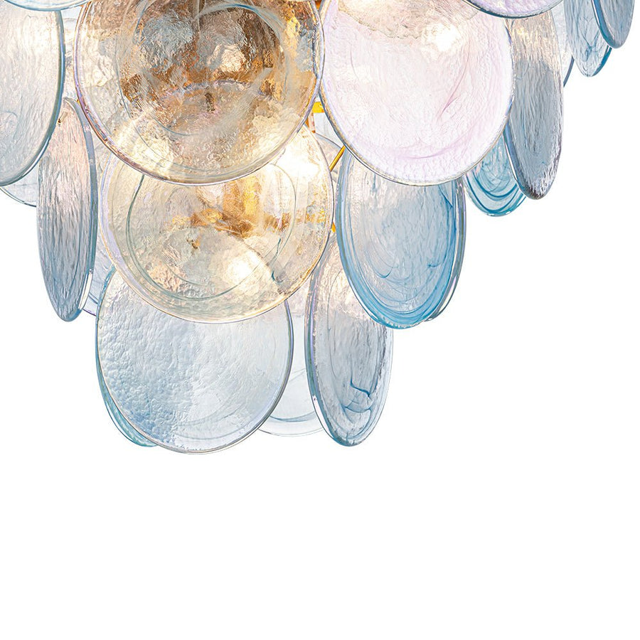 LightFixturesUSA - Glam Blue Iridescent Swirl Glass Round Tiered Chandelier - Chandelier - Small - 