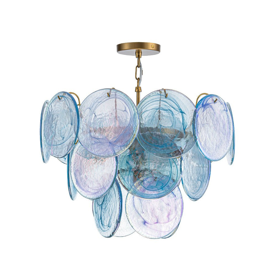 LightFixturesUSA - Glam Blue Iridescent Swirl Glass Round Tiered Chandelier - Chandelier - Small - 