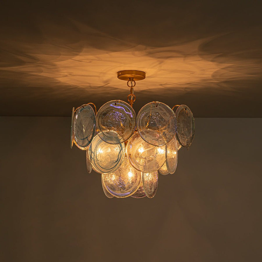 LightFixturesUSA - Glam Blue Iridescent Swirl Glass Round Tiered Chandelier - Chandelier - Small - 