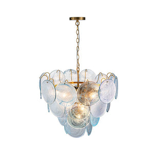 LightFixturesUSA - Glam Blue Iridescent Swirl Glass Round Tiered Chandelier - Chandelier - Small - 