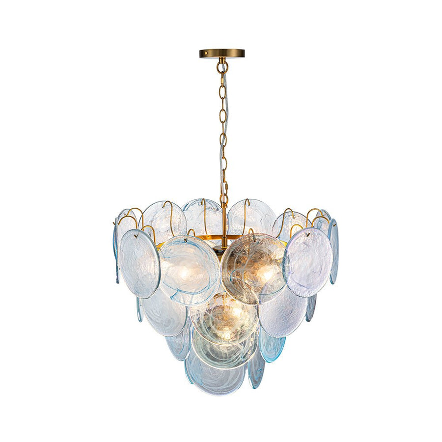LightFixturesUSA - Glam Blue Iridescent Swirl Glass Round Tiered Chandelier - Chandelier - Small - 