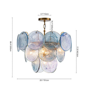 LightFixturesUSA - Glam Blue Iridescent Swirl Glass Round Tiered Chandelier - Chandelier - Small - 