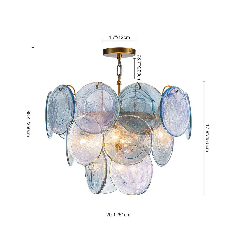 LightFixturesUSA - Glam Blue Iridescent Swirl Glass Round Tiered Chandelier - Chandelier - Small - 