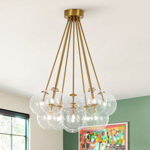 LightFixturesUSA - Glam Bouquet Cluster Glass Globe Bubble Ceiling Chandelier - Chandelier - Brass - 