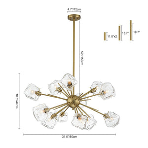 LightFixturesUSA - Glam Brass 12 - Light Frozen Ice Style Sputnik Chandelier - Chandelier - Brass - 12 - Lt