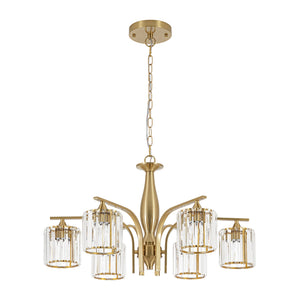 LightFixturesUSA-Glam Brass Faceted Crystal 6-Light Semi Flush Chandelier-Chandelier-Brass-