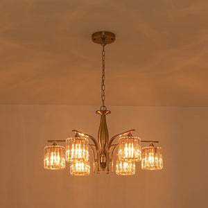 LightFixturesUSA-Glam Brass Faceted Crystal 6-Light Semi Flush Chandelier-Chandelier-Brass-