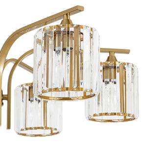 LightFixturesUSA-Glam Brass Faceted Crystal 6-Light Semi Flush Chandelier-Chandelier-Brass-
