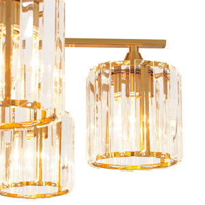 LightFixturesUSA-Glam Brass Faceted Crystal 6-Light Semi Flush Chandelier-Chandelier-Brass-